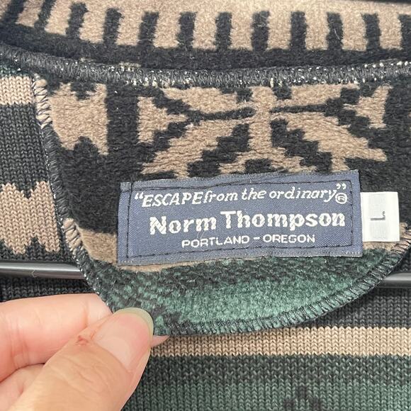 Norm Thompson Velour Pullover Moose Fair Isle 1/2 Zip Sweatshirt Shacket Large - Picture 6 of 10